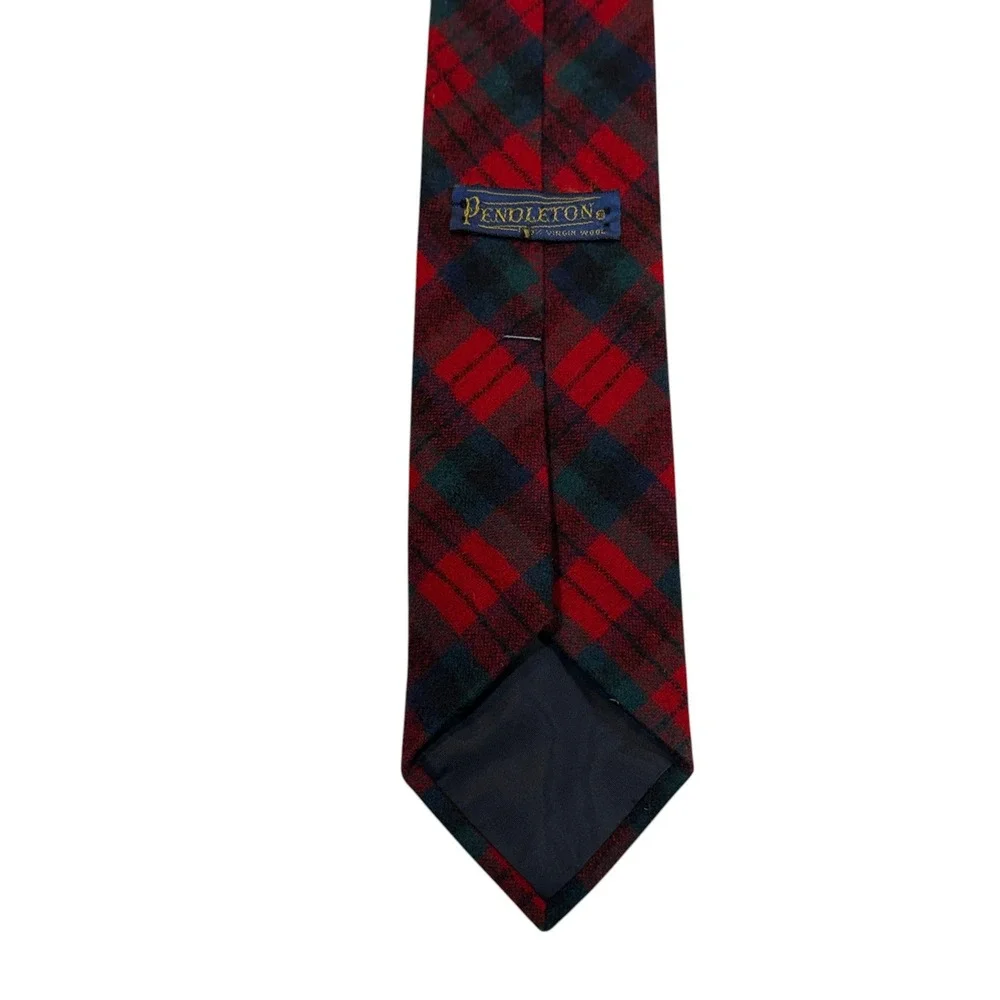 Pendleton Mens Red Green Plaid Virgin Wool Tie Made in USA Vintage Tartan‎